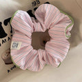 Cream Contrast-Striped Sustainable Scrunchie with Bear Design