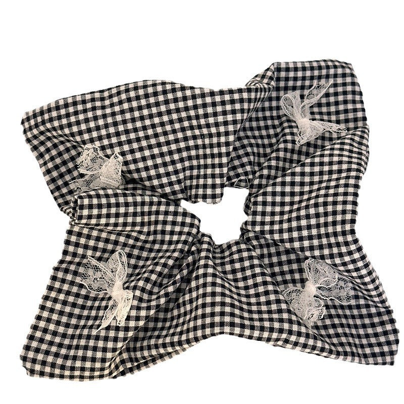 French-style Vintage Plaid Square Scrunchie - Sustainable Fashion