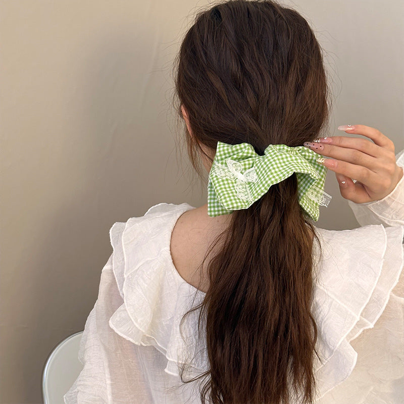 French-style Vintage Plaid Square Scrunchie - Sustainable Fashion