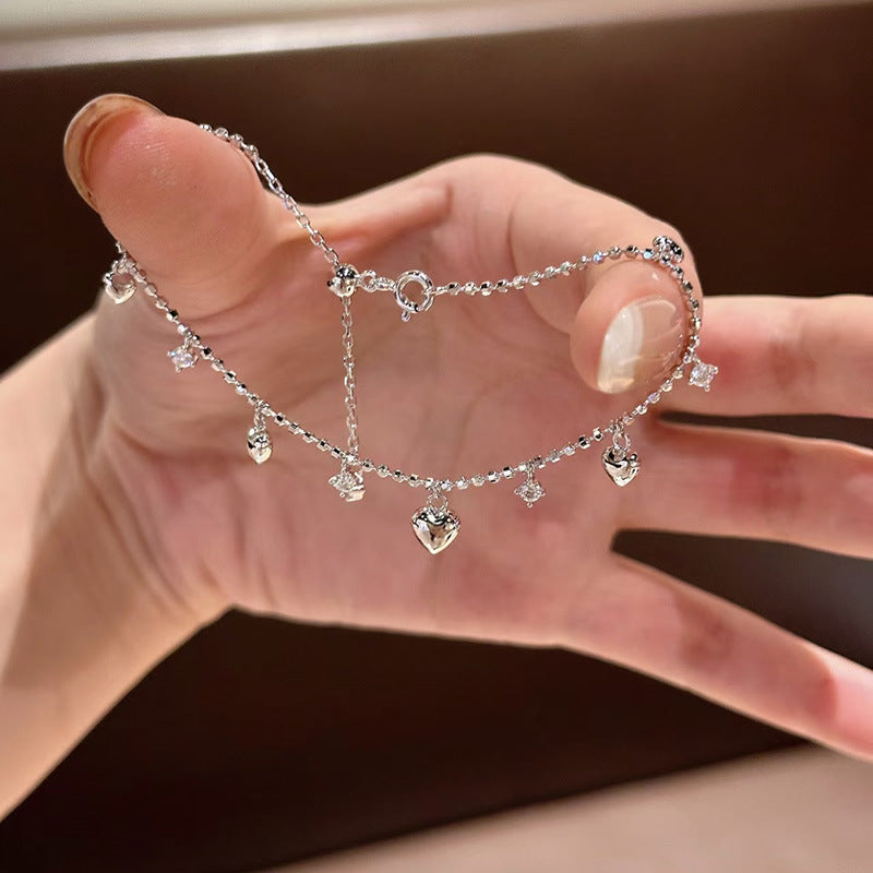 Sweet And Alluring Heart-shaped Zircon Tassel Anklet & Bracelet