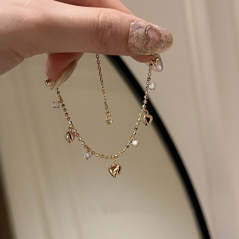 Sweet And Alluring Heart-shaped Zircon Tassel Anklet & Bracelet
