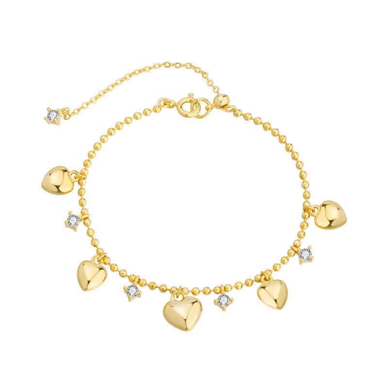 Sweet And Alluring Heart-shaped Zircon Tassel Anklet & Bracelet
