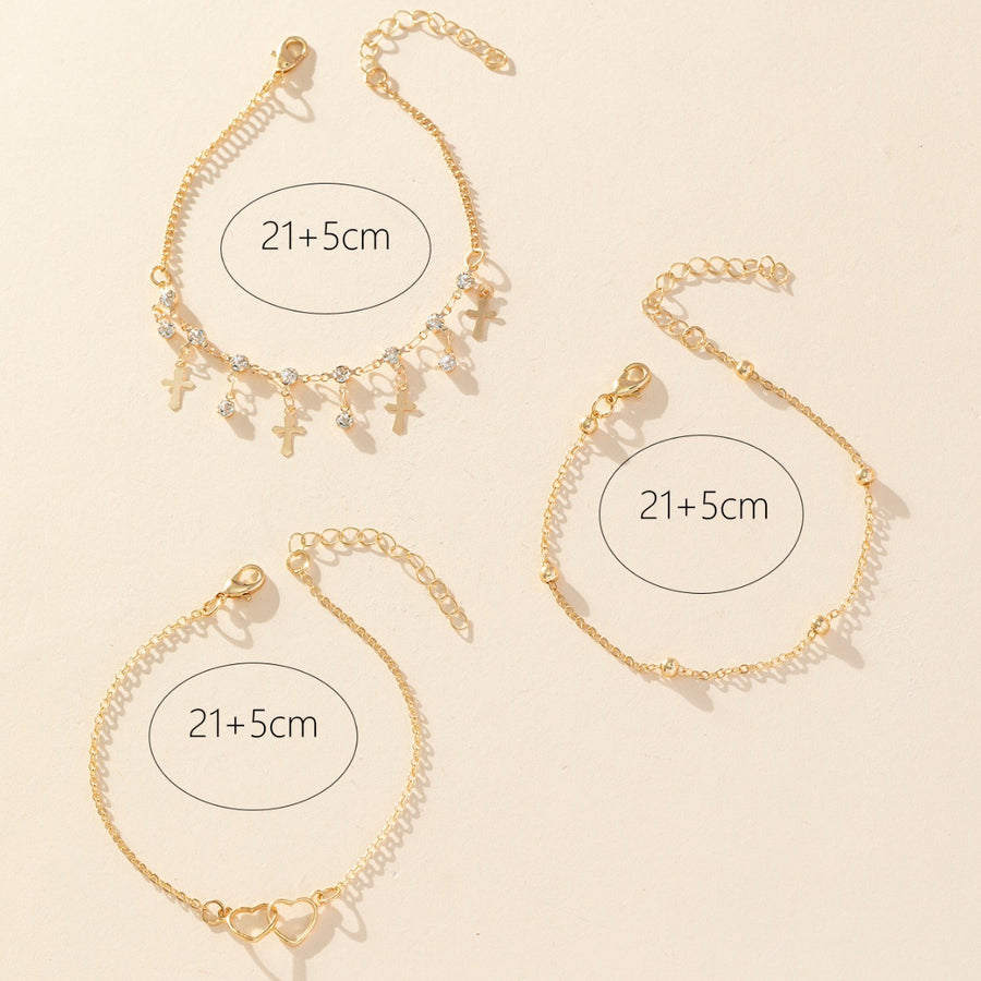Bohemian-style Cross and Double-heart Multi-layer Anklet