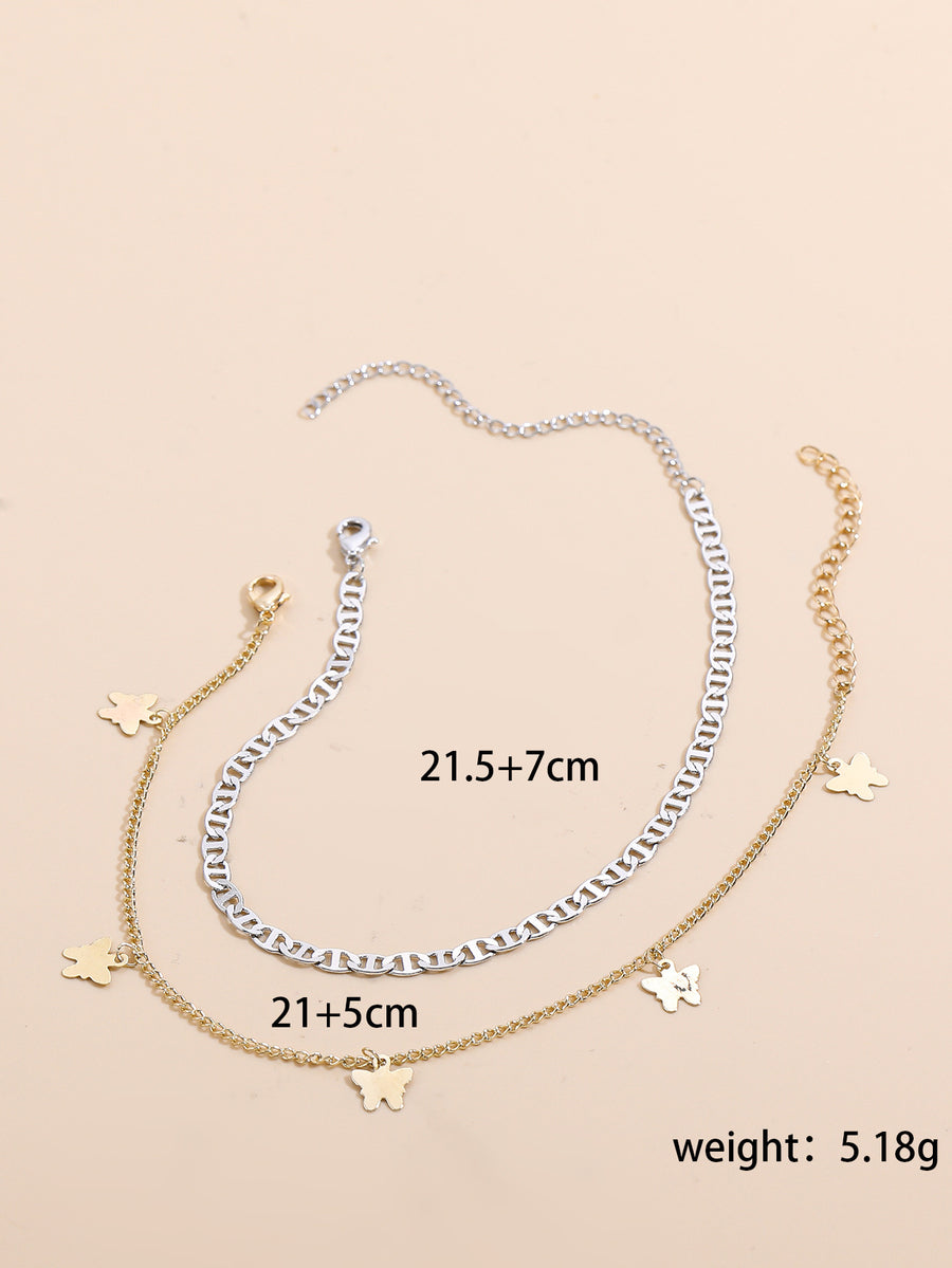 Bohemian-style Cross and Double-heart Multi-layer Anklet