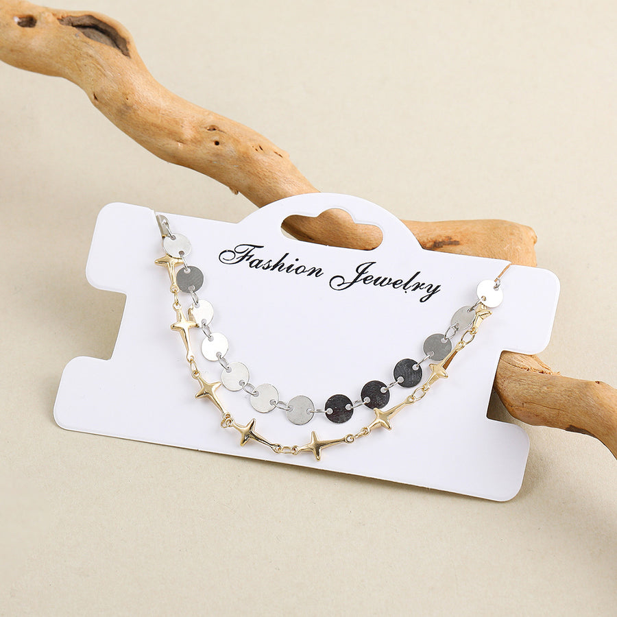 Bohemian-style Cross and Double-heart Multi-layer Anklet