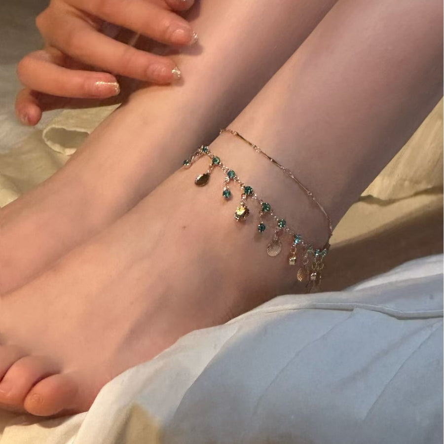 Ultra-shimmering Double-layer Shell Tassel Anklet