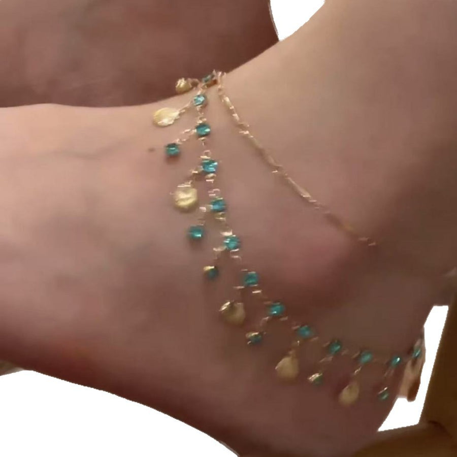 Ultra-shimmering Double-layer Shell Tassel Anklet