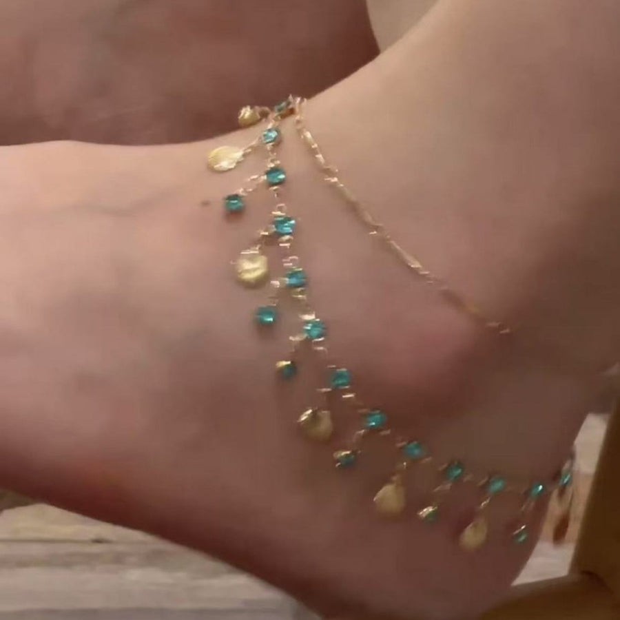 Ultra-shimmering Double-layer Shell Tassel Anklet