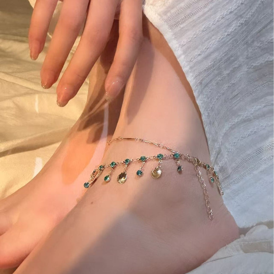 Ultra-shimmering Double-layer Shell Tassel Anklet