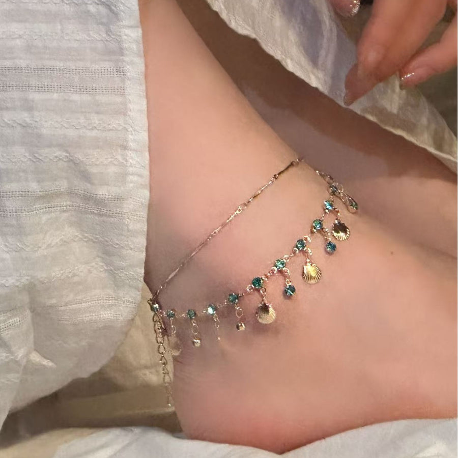 Ultra-shimmering Double-layer Shell Tassel Anklet