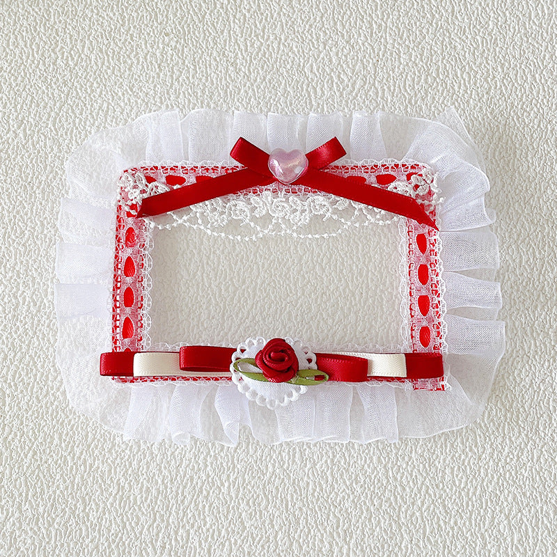 Vintage Coffee Lace Trim Card Holder - Compact Leather Wallet