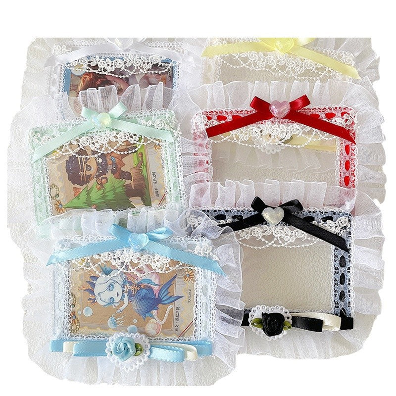 Vintage Coffee Lace Trim Card Holder - Compact Leather Wallet