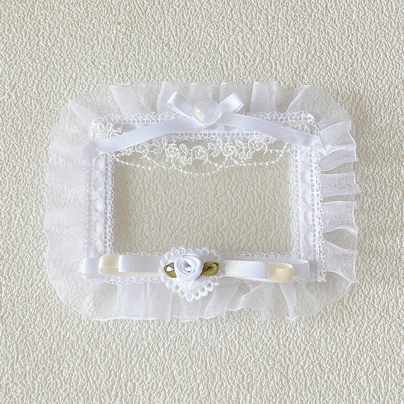 Vintage Coffee Lace Trim Card Holder - Compact Leather Wallet