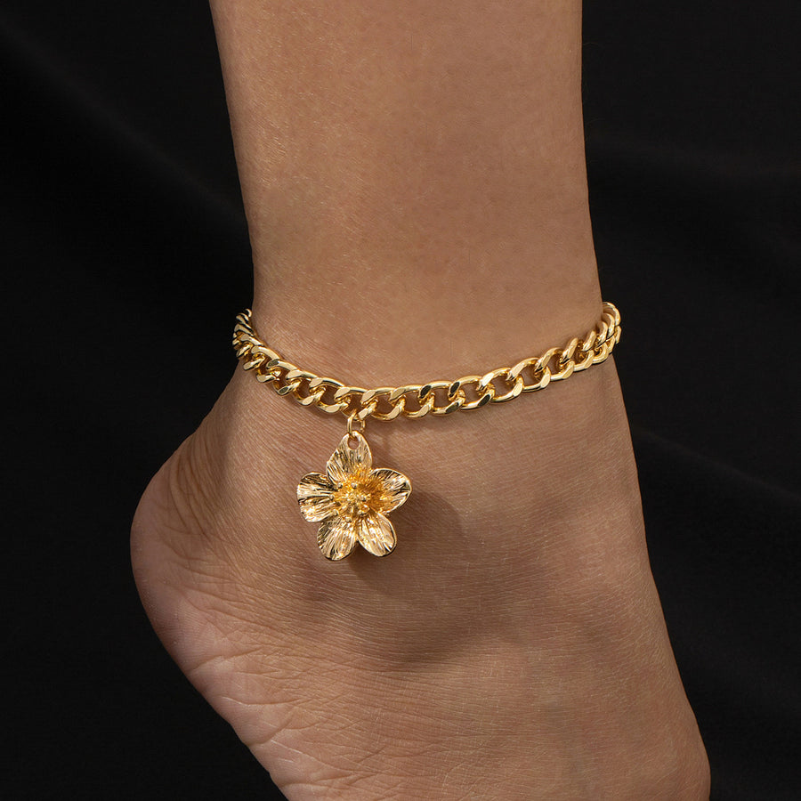 Fashionable and Elegant Golden Flower Anklet for Women