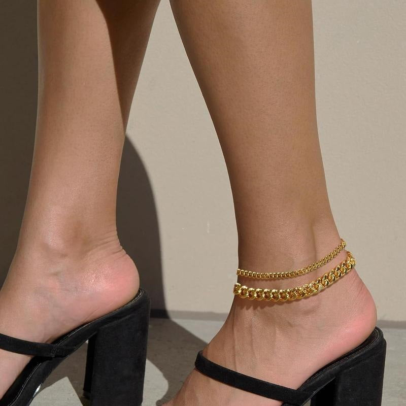Cuban Chain Anklet - Stainless Steel Double-Layer Foot Jewelry