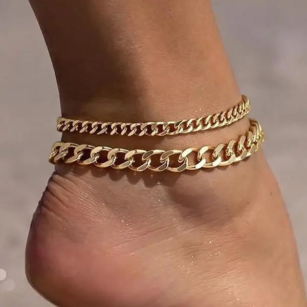 Cuban Chain Anklet - Stainless Steel Double-Layer Foot Jewelry