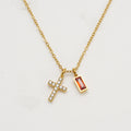 Minimalist Cross Choker Necklace with December Birthstone