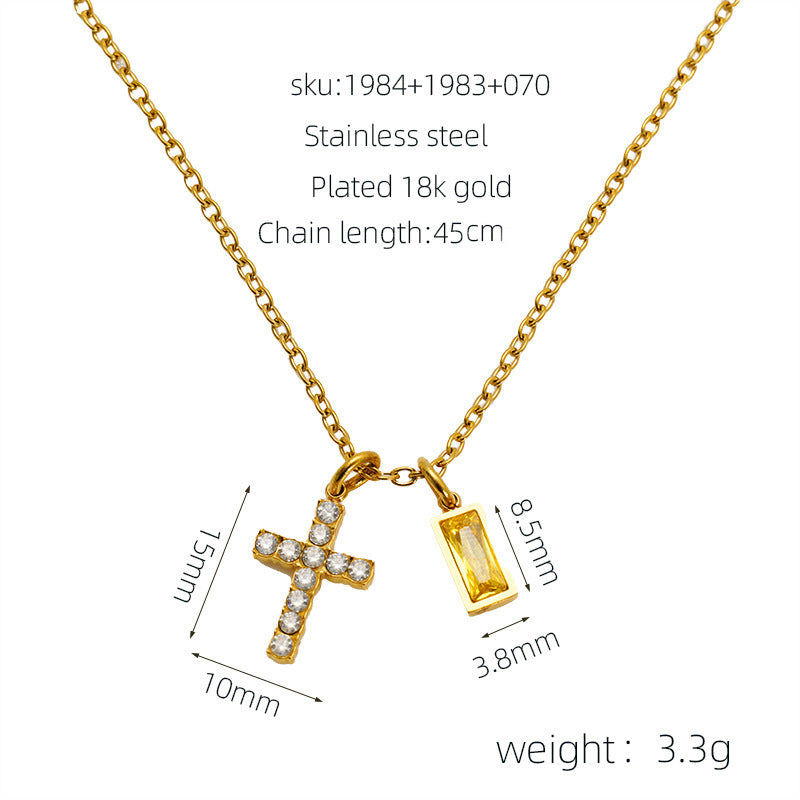 Minimalist Cross Choker Necklace with December Birthstone