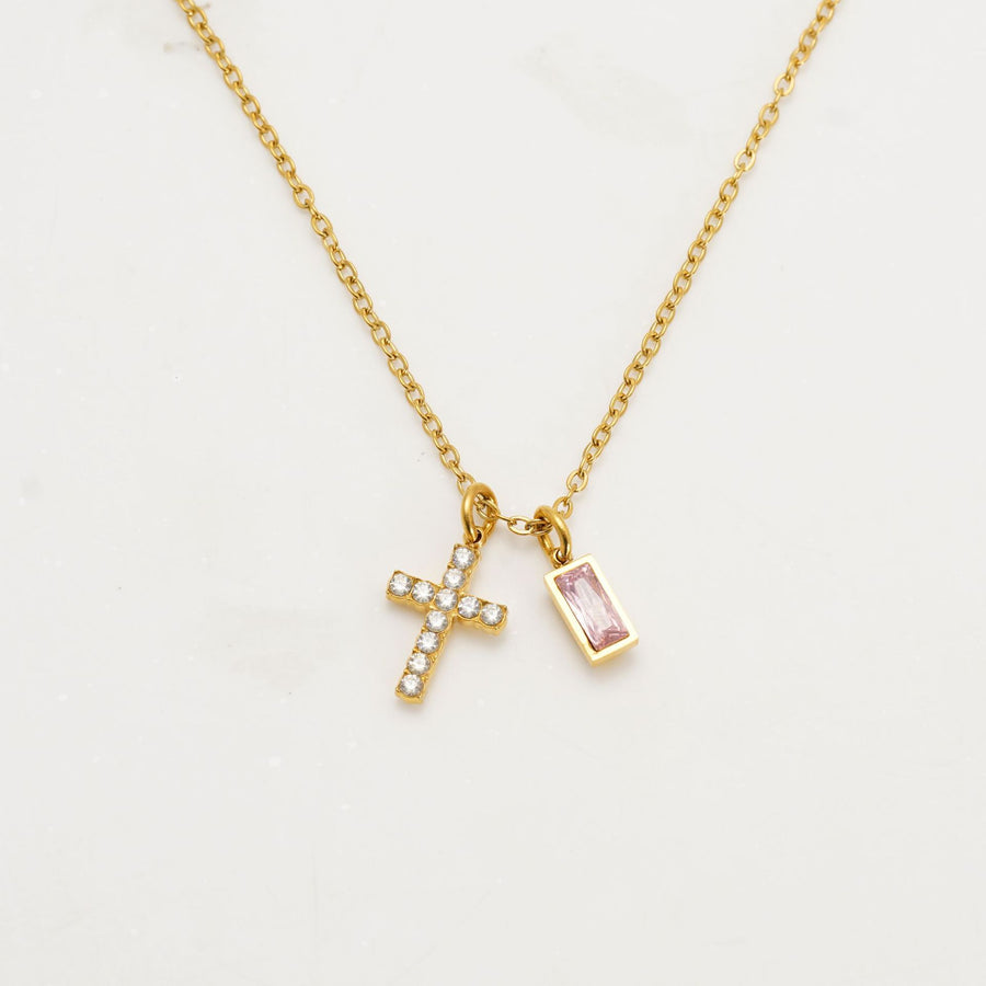 Minimalist Cross Choker Necklace with December Birthstone
