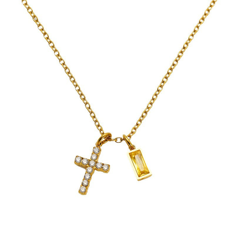 Minimalist Cross Choker Necklace with December Birthstone