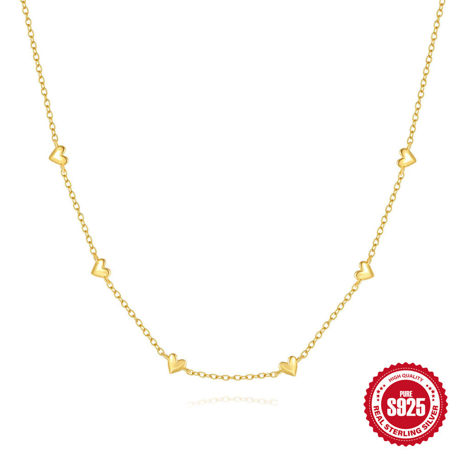 S925 Sterling Silver Heart Layered Choker Necklace for Women