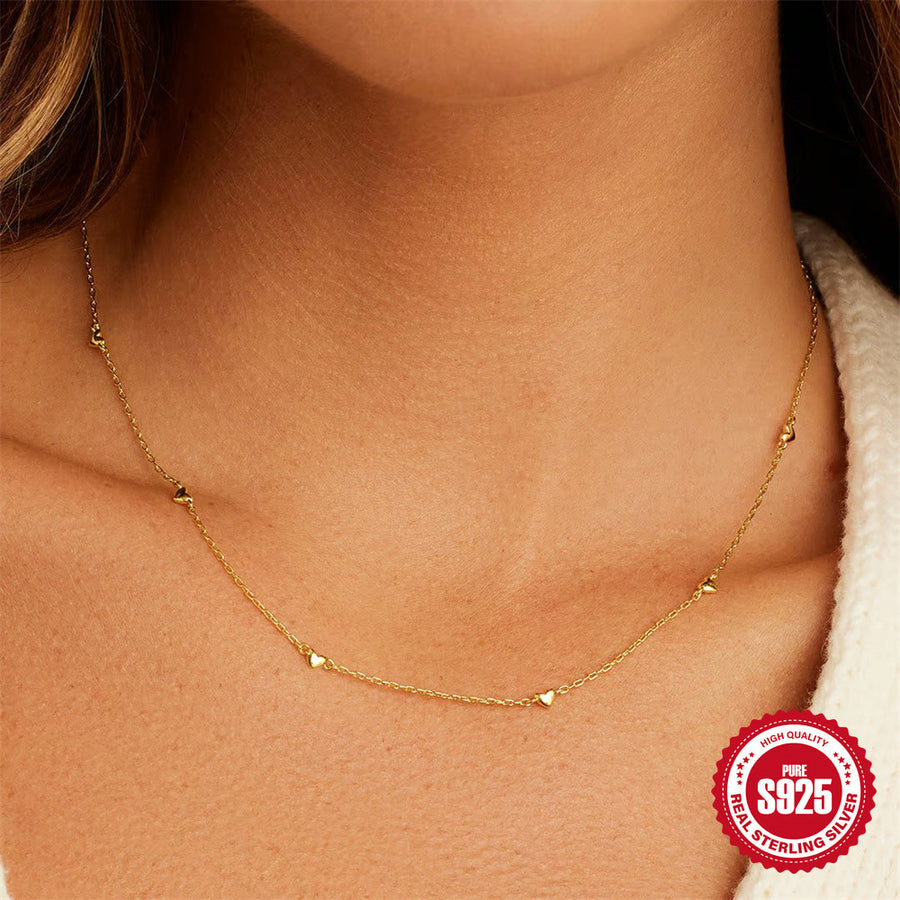 S925 Sterling Silver Heart Layered Choker Necklace for Women