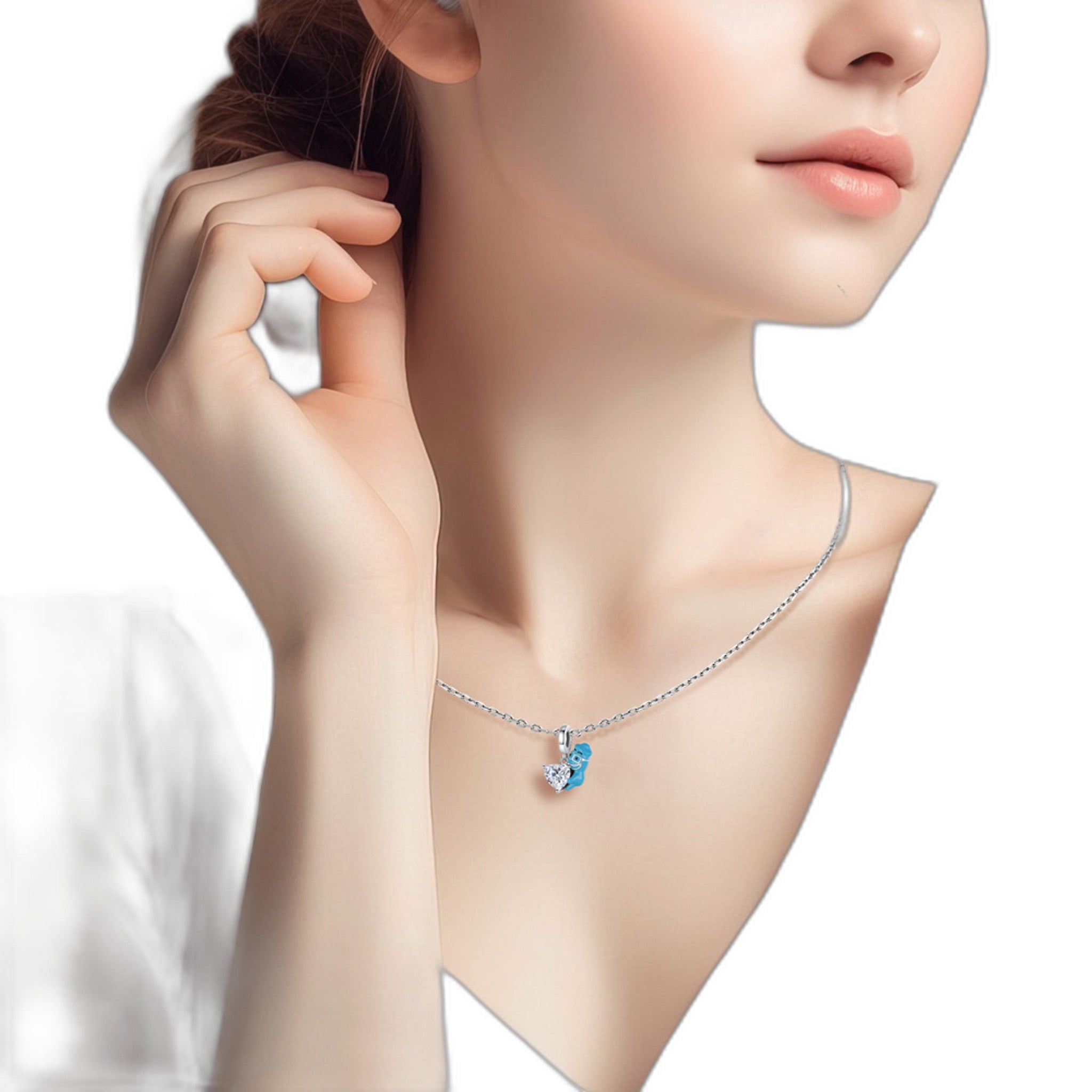 Blue Dripping-Oil Zircon Cute Animal Bead Pendant Necklace