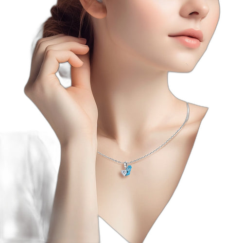 Blue Dripping-Oil Zircon Cute Animal Bead Pendant Necklace