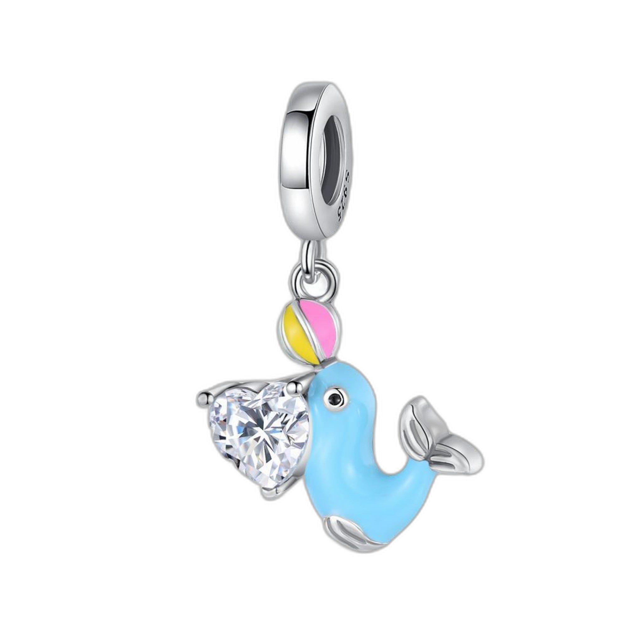 Blue Dripping-Oil Zircon Cute Animal Bead Pendant Necklace