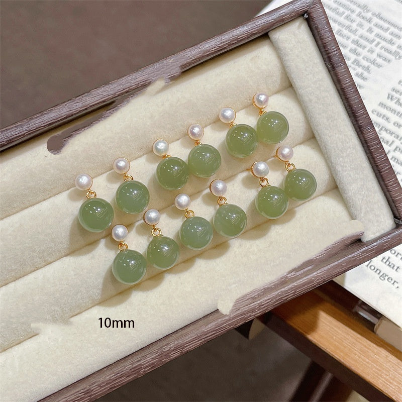 Best-selling All-silver S925 Stud Earrings with Clear Jade-like Hetian Jade