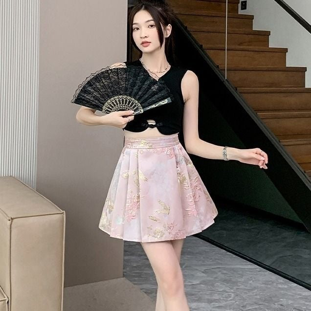 Elegant New Chinese-style Satin Skirt for Women