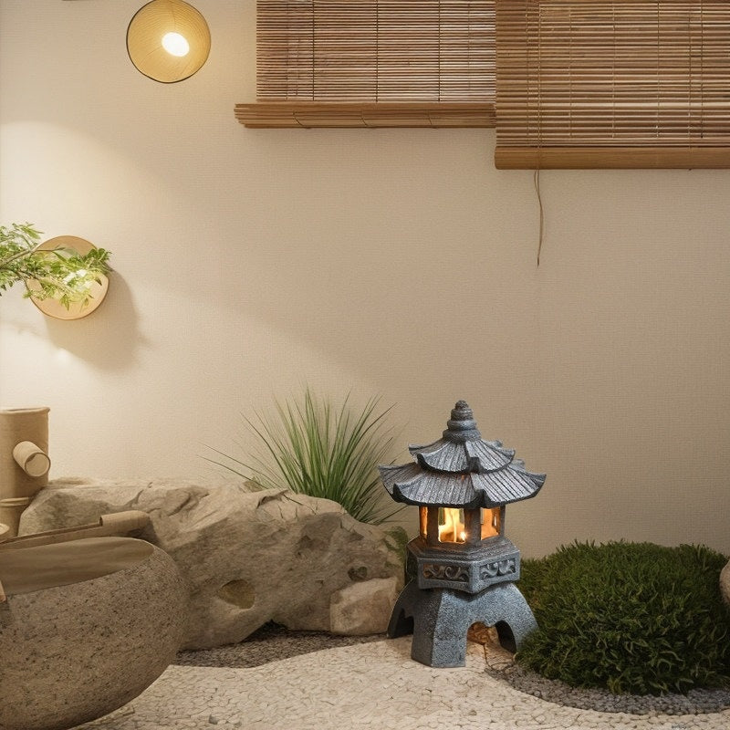 Solar Powered Stone Tower Lamp - Chinese Style Mood Lamp