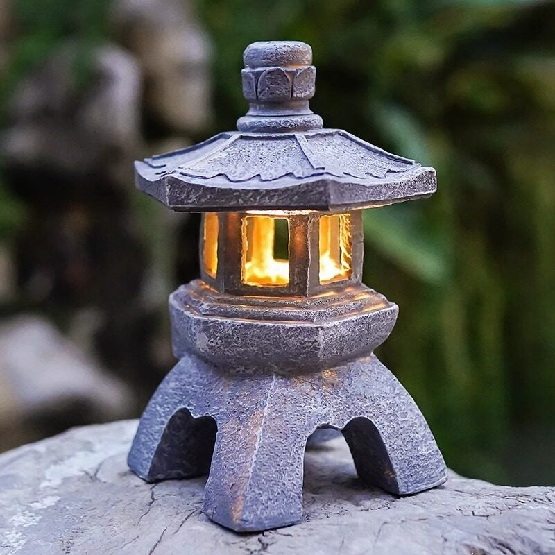 Solar Powered Stone Tower Lamp - Chinese Style Mood Lamp