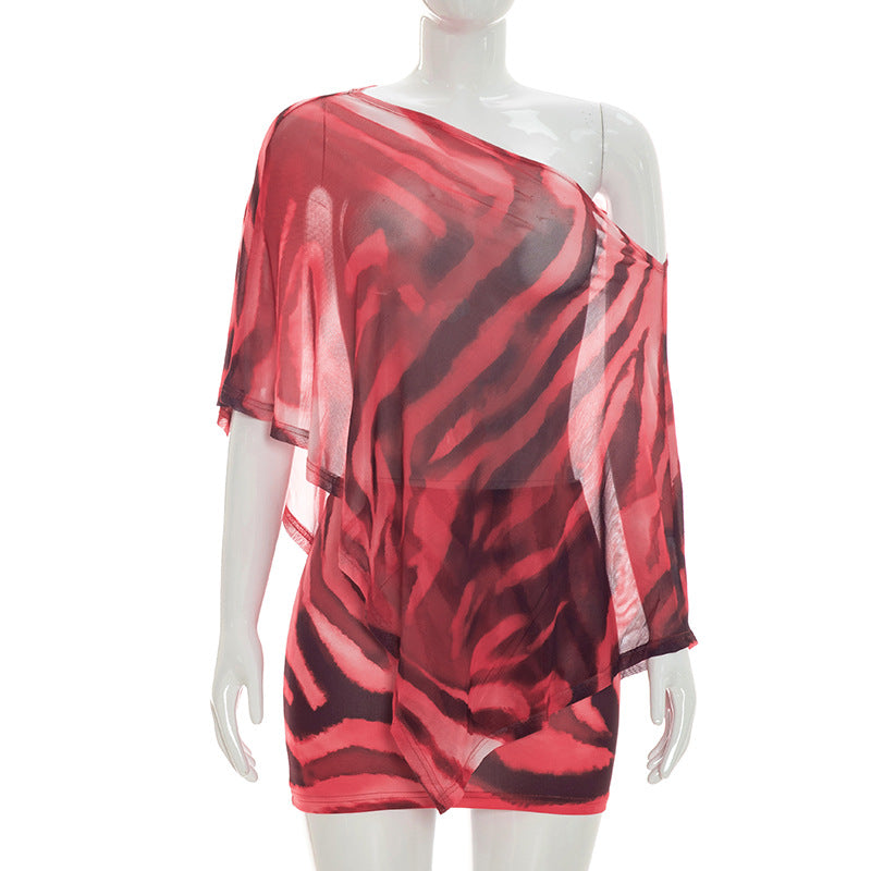 Womens Claw-print Off-shoulder Top & Bodycon Midi Skirt Set