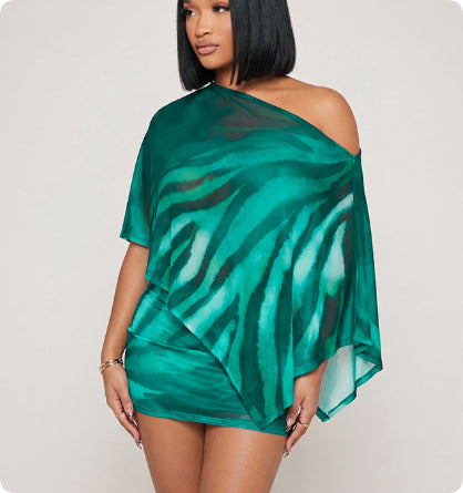 Womens Claw-print Off-shoulder Top & Bodycon Midi Skirt Set