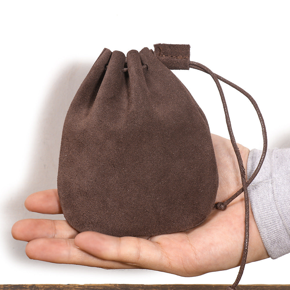 Vintage Stylish Cowhide Braided Drawstring Cosmetic Pouch
