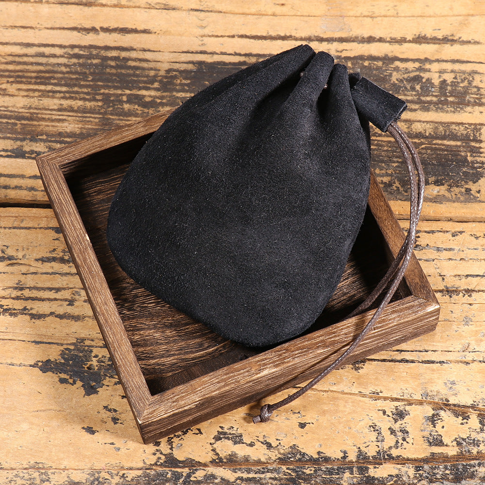 Vintage Stylish Cowhide Braided Drawstring Cosmetic Pouch