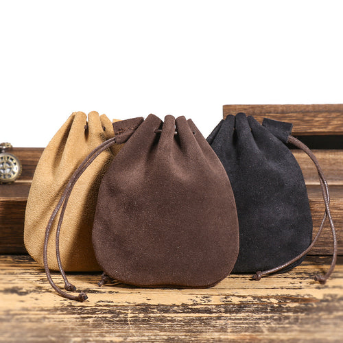 First-layer Cowhide Braided Drawstring Storage Pouch Wallet