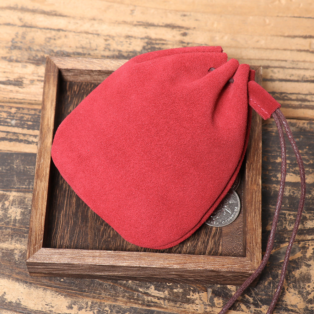 Vintage Stylish Cowhide Braided Drawstring Cosmetic Pouch
