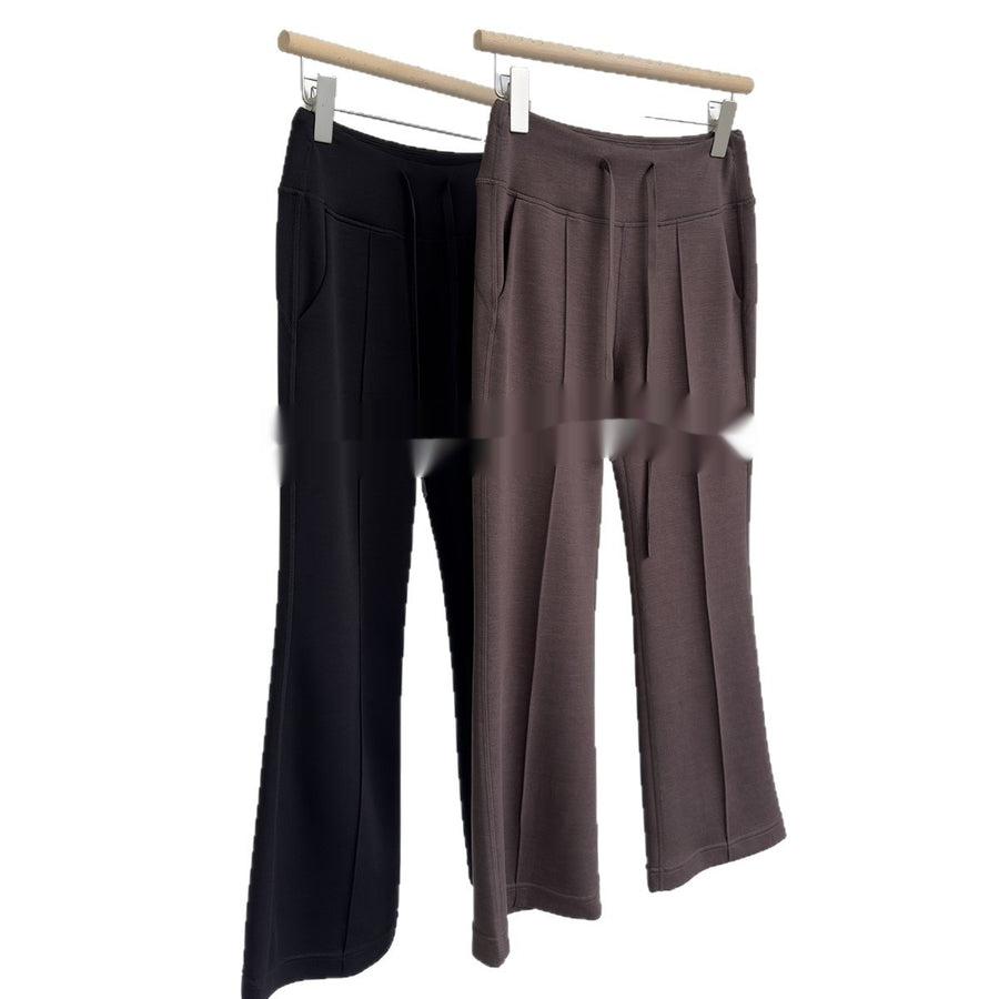 Elastic-waist Drawstring Ankle-length Casual Flared Pants