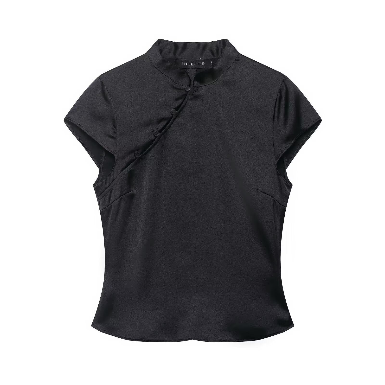 Chinese-style Summer Satin Top with Mandarin Collar