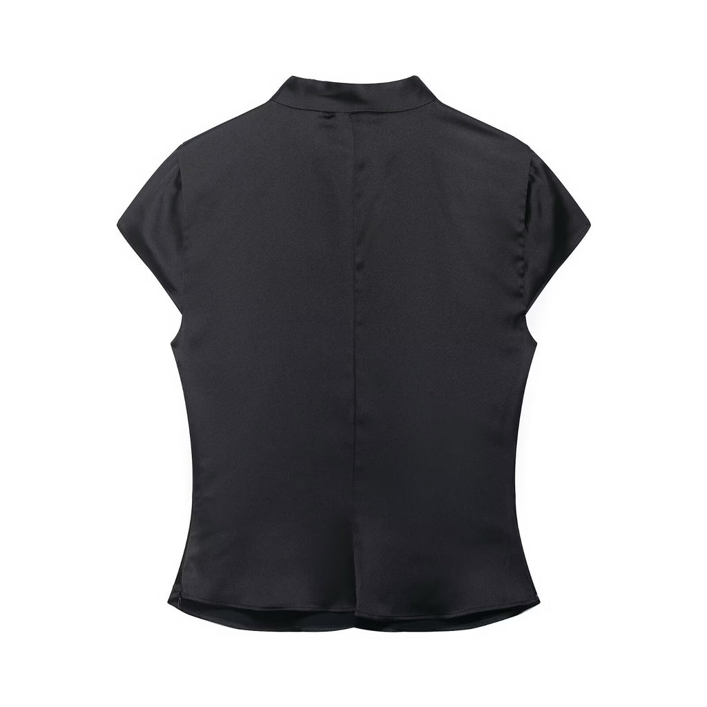 Chinese-style Summer Satin Top with Mandarin Collar
