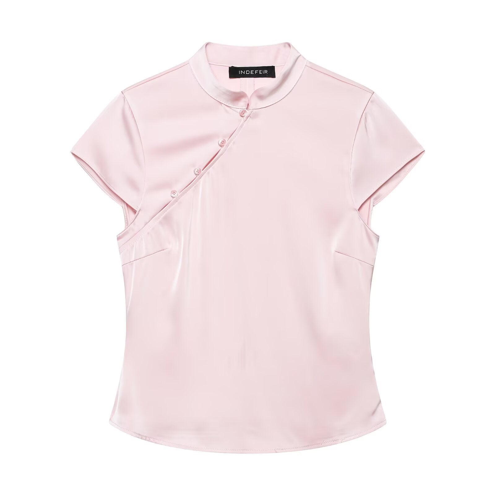 Chinese-style Summer Satin Top with Mandarin Collar