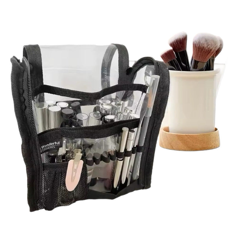 New Transparent PVC Double-layer Cosmetic Bag for Easy Storage