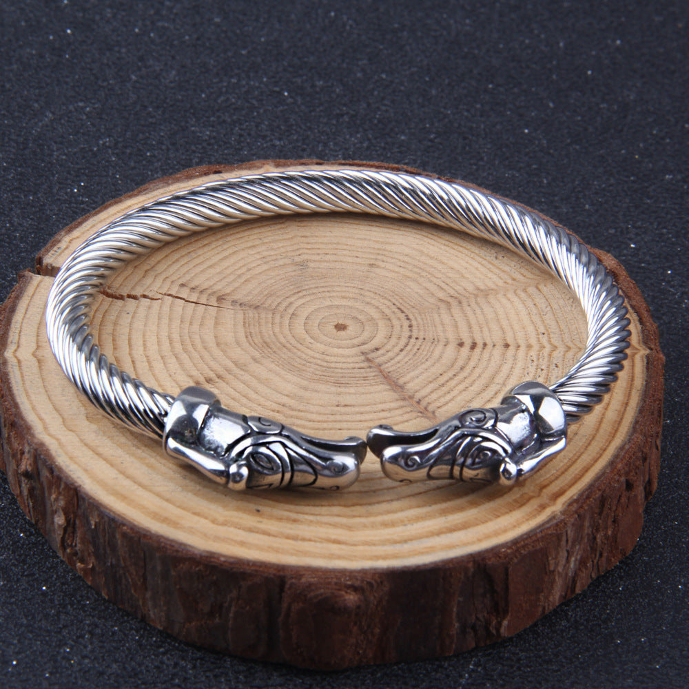 Fashionable Double-Snake-Head Stainless Steel Bracelet