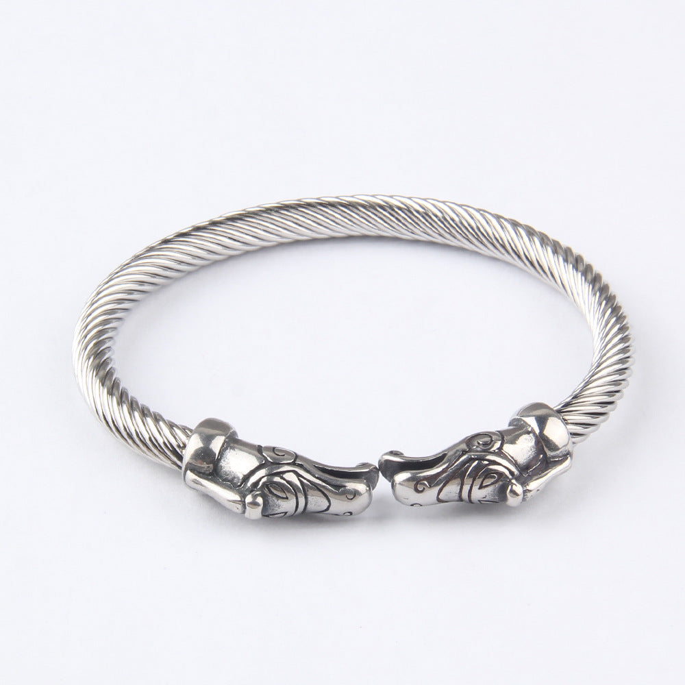 Fashionable Double-Snake-Head Stainless Steel Bracelet