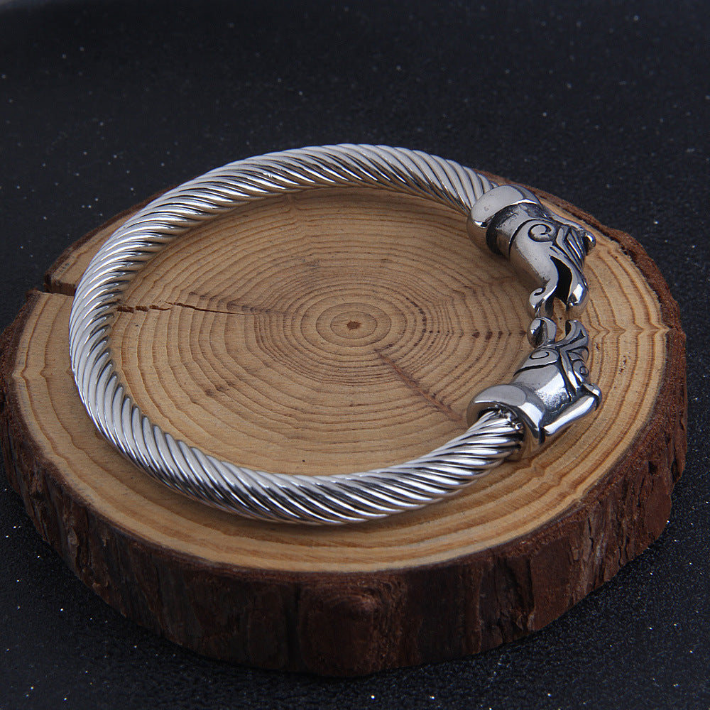 Fashionable Double-Snake-Head Stainless Steel Bracelet