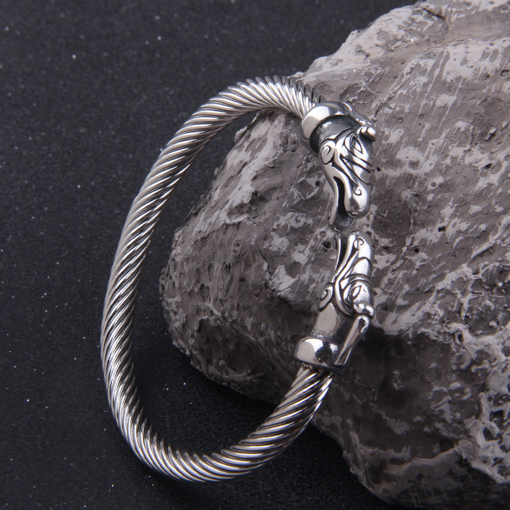 Fashionable Double-Snake-Head Stainless Steel Bracelet