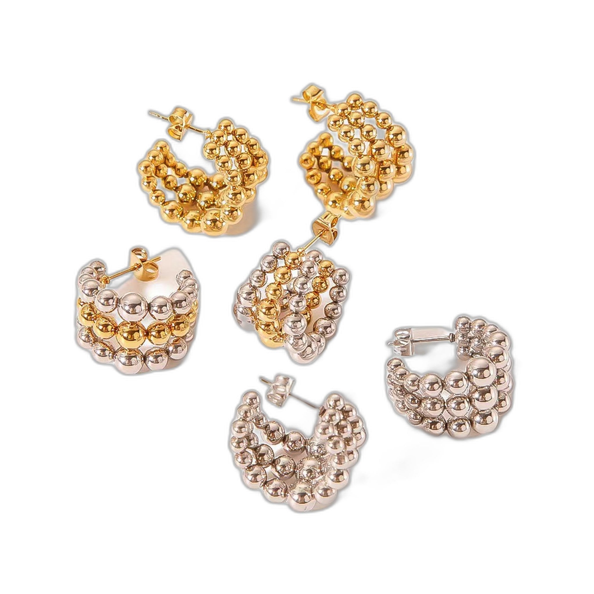 Womens Stylish C-shaped Spherical Titanium Steel Earrings