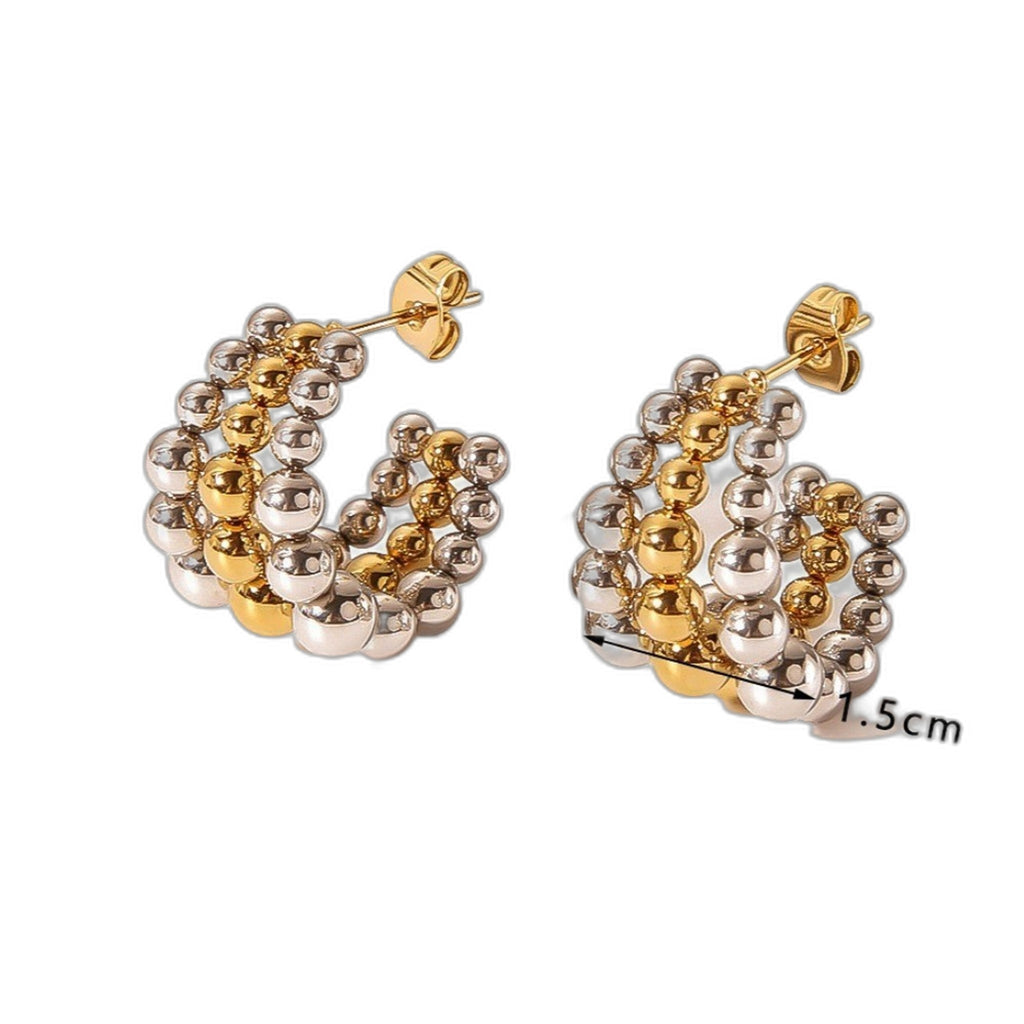 Womens Stylish C-shaped Spherical Titanium Steel Earrings
